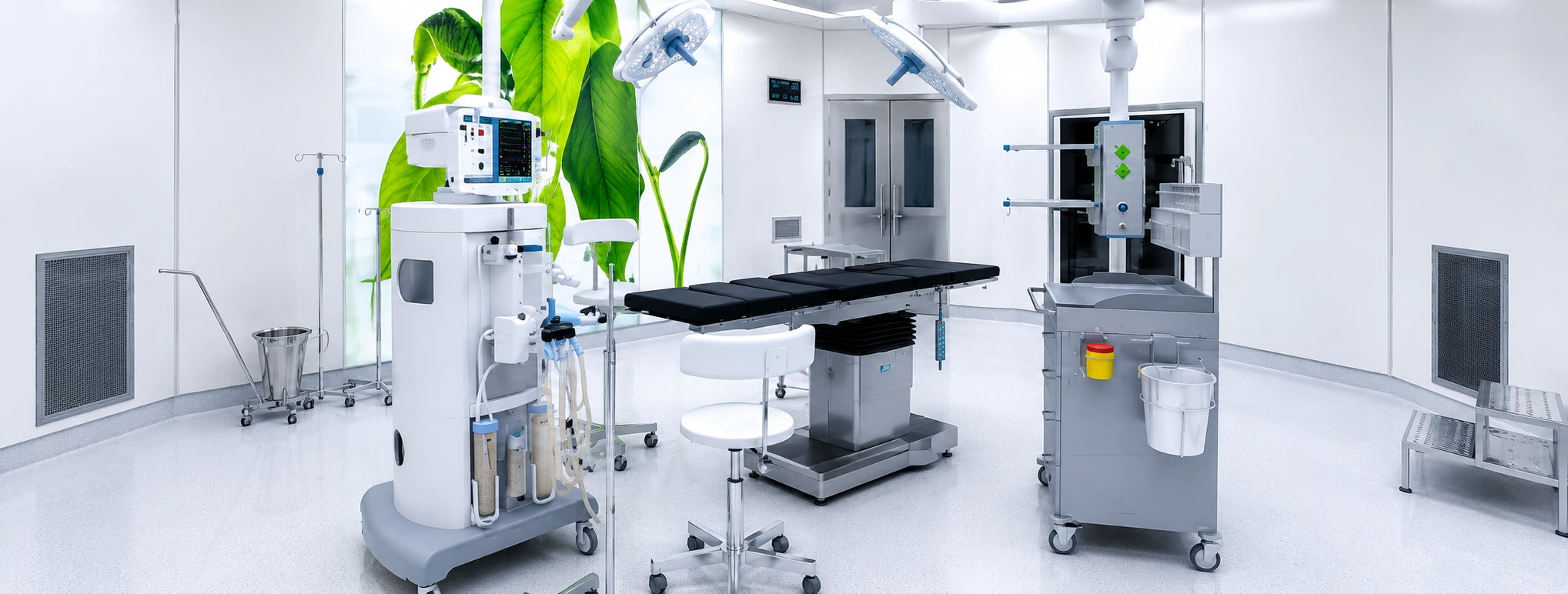Máy giúp thở và thiết bị theo dõi bệnh nhân tại phòng hồi sức tích cực